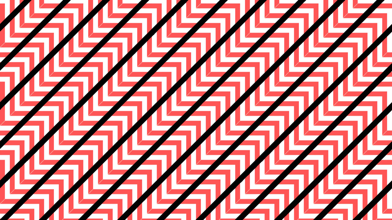 Pure CSS Cafe Wall optical illusion with parallel lines distorted by conic gradients, revealed on hover.