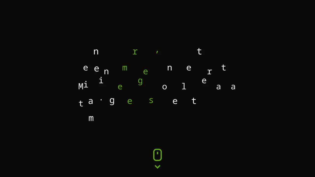 Scroll-driven text assembly animation using CSS sibling-index, math functions, and scroll-timeline.