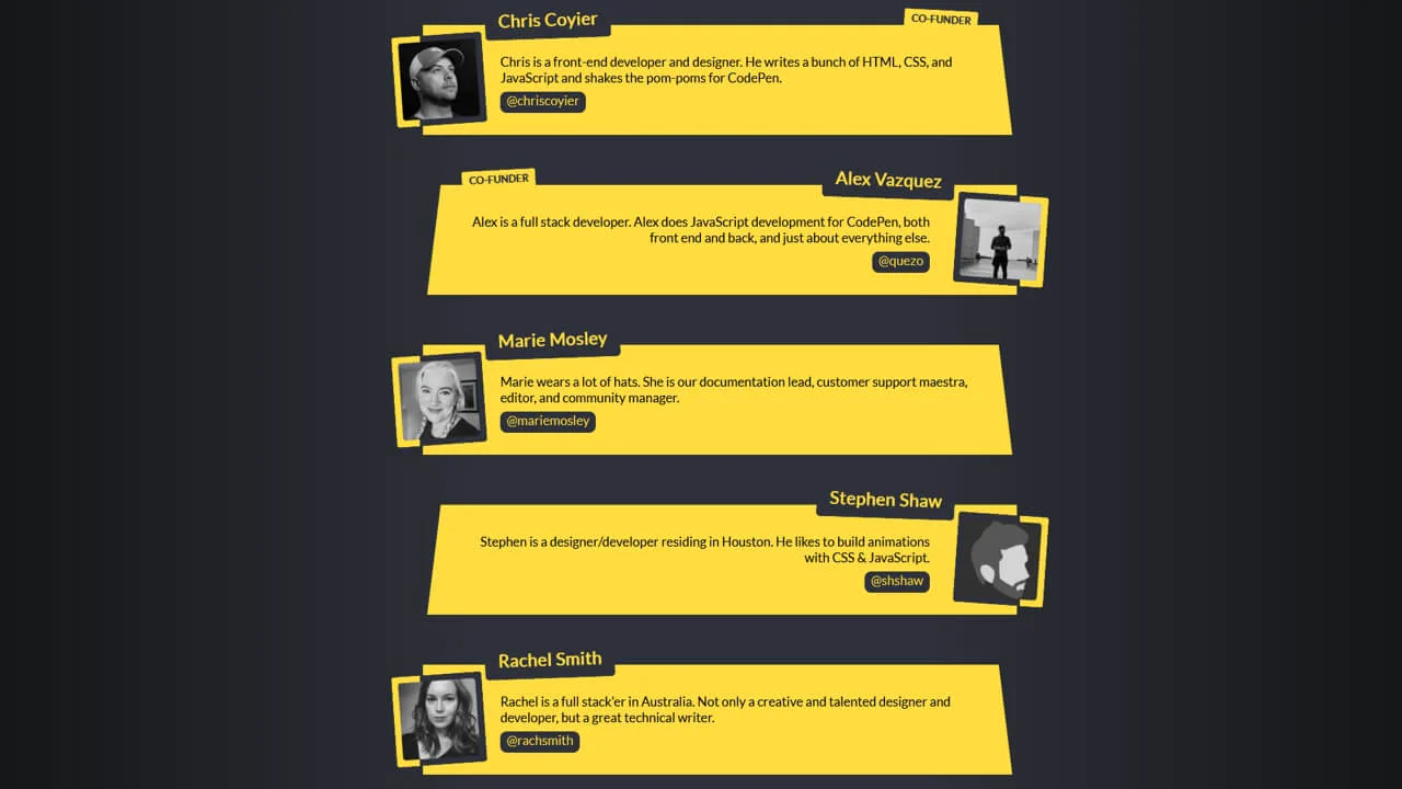 Codepen Team Member List - Even/Odd Styles