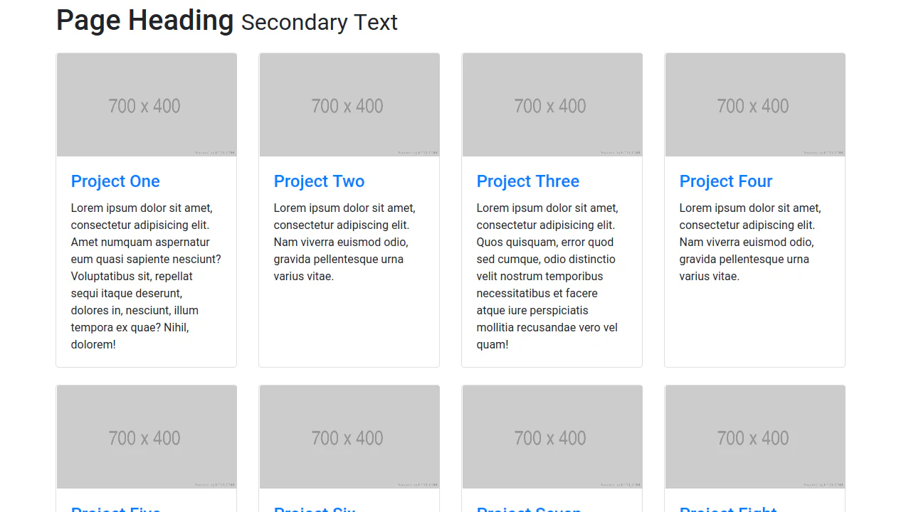 Bootstrap 4 Four Column Portfolio Layout
