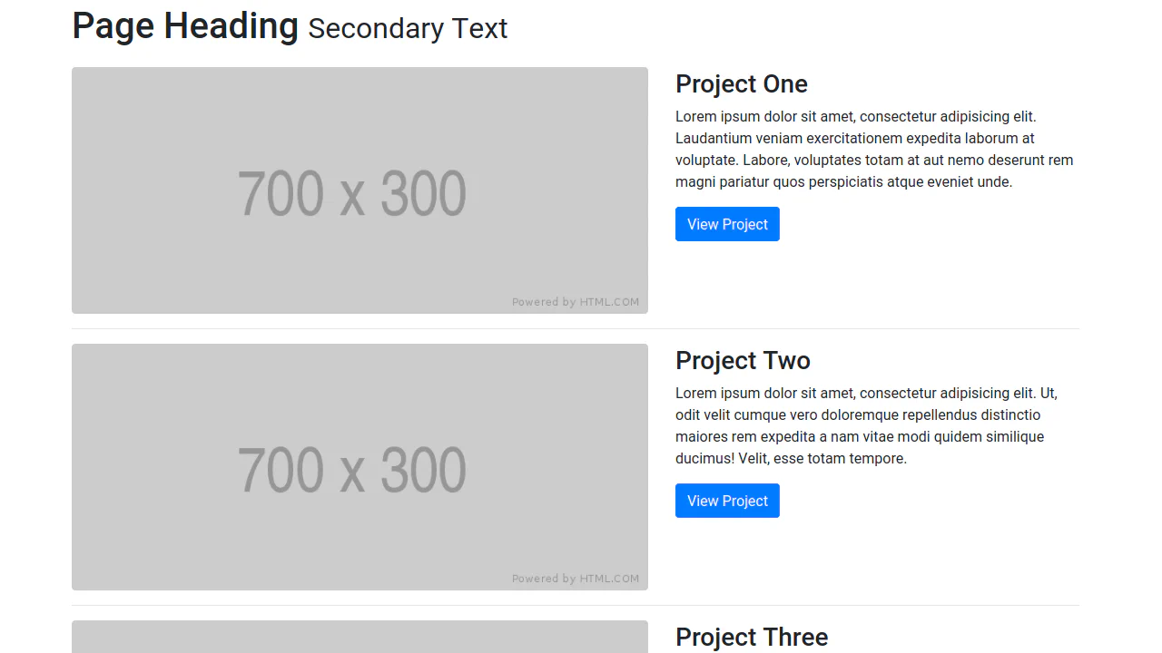 Bootstrap 4 One Column Portfolio Layout