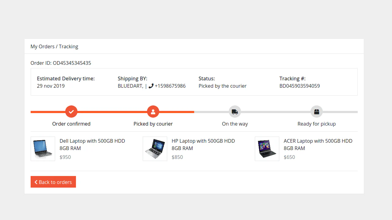 Bootstrap 4 Order Tracking Template with All Details