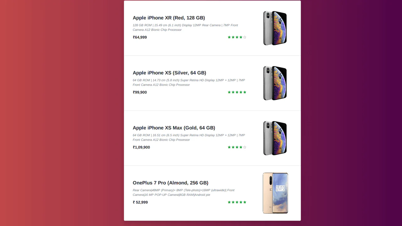 Bootstrap 4 Product List