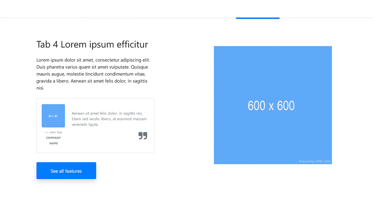 Tabbed Content with Testimonial and Button
