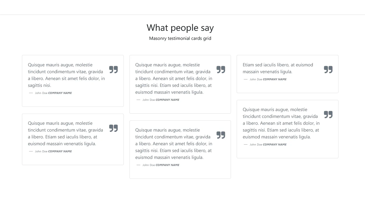 Testimonials Blockquote Cards Masonry Grid