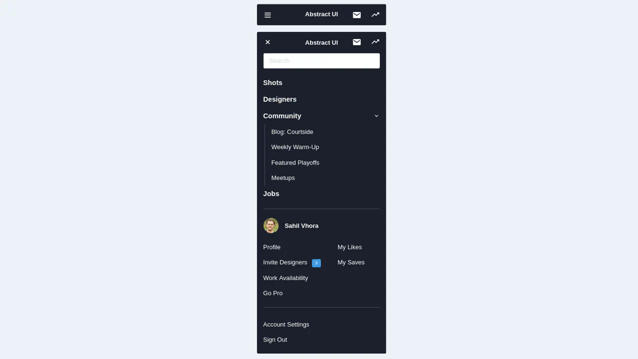 Dribbble Mobile Navigation
