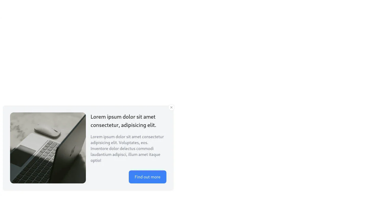 Floating Split with Image and Content and Close