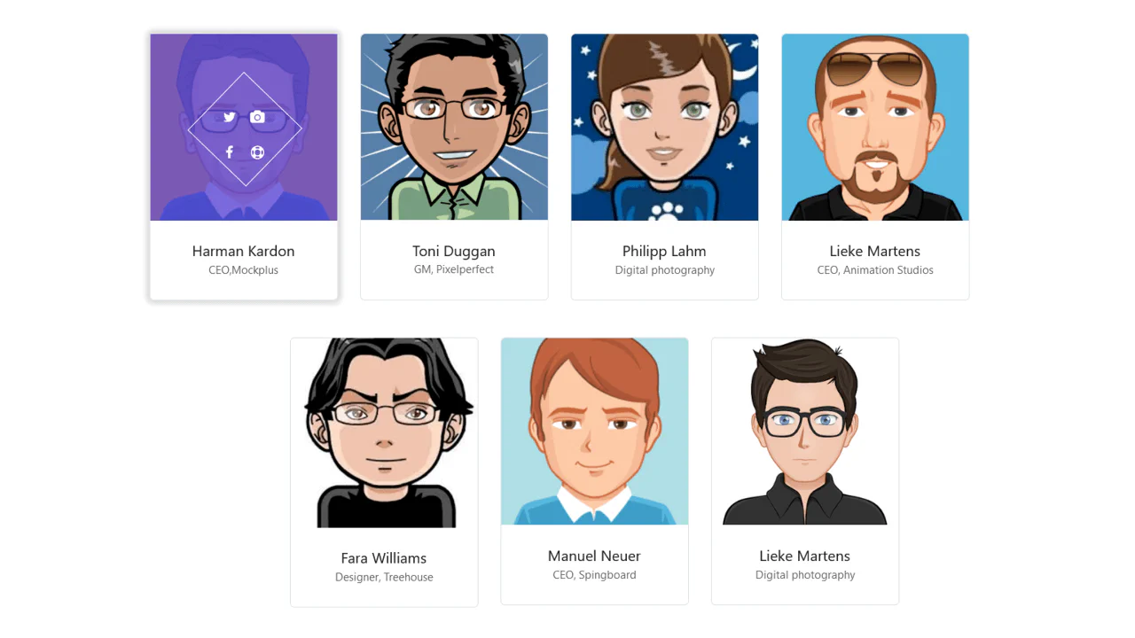 Bootstrap Home Team with Hover Effect