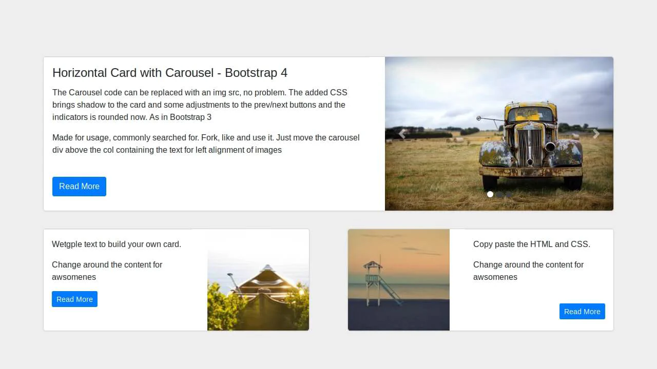 Horizontal cards - Bootstrap 4