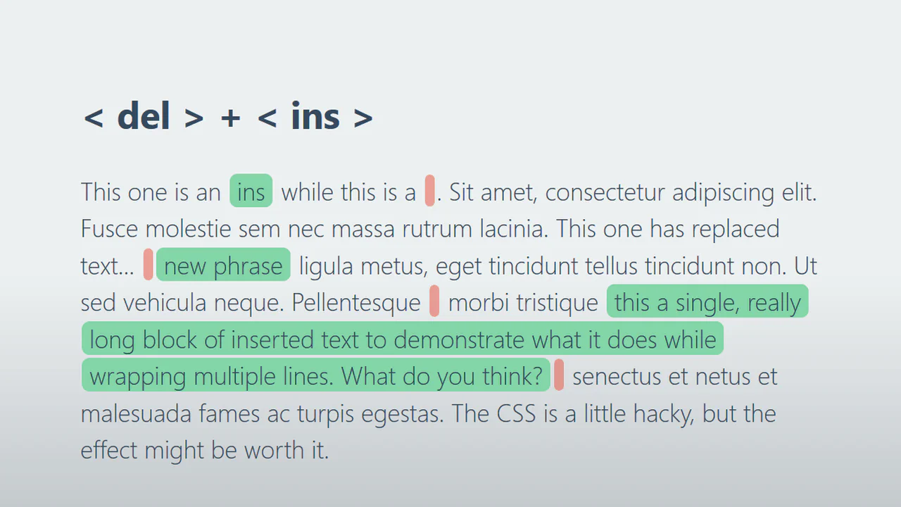 <del> + <ins>