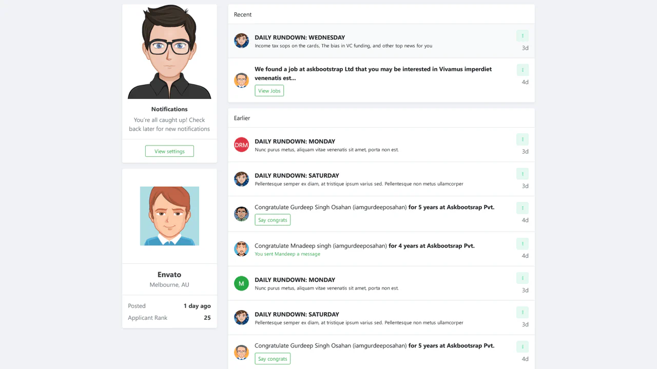 Bootstrap Notification List