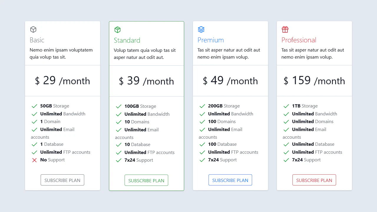 Pricing Table with Detail