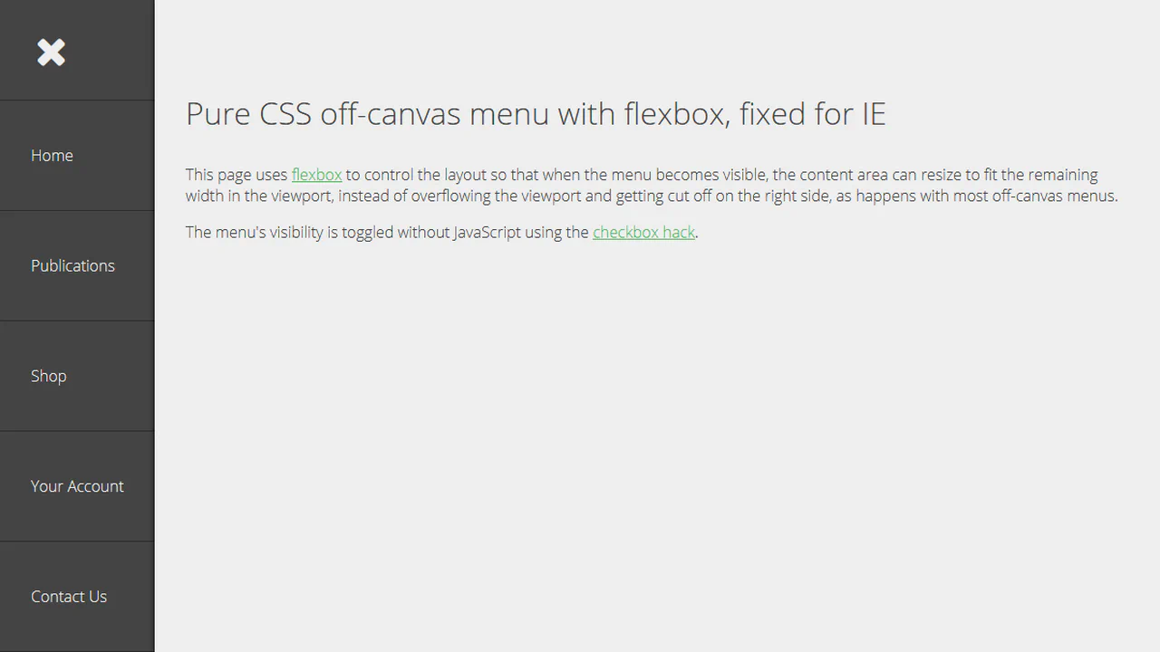 Pure CSS Off-Canvas Menu with Flexbox