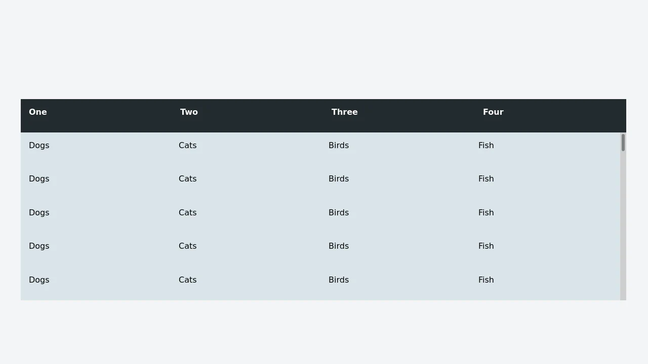 Fixed Height Scrollable Table