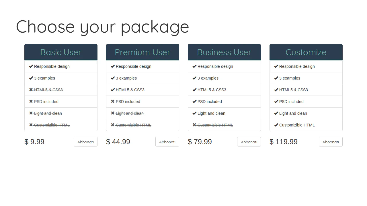 Simple Pricing Tables