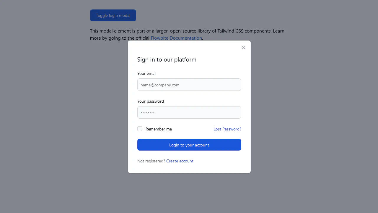Tailwind CSS Login/Register Modal