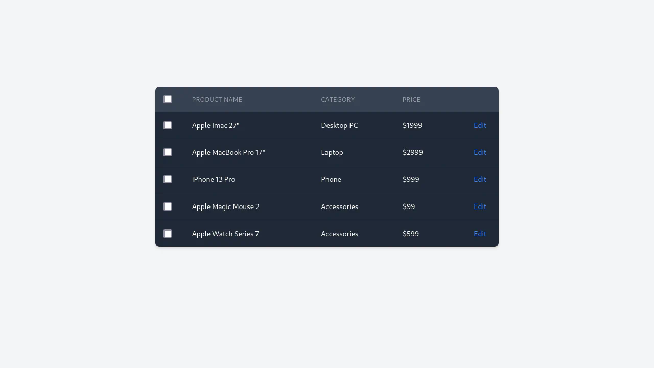 Tailwind CSS Table