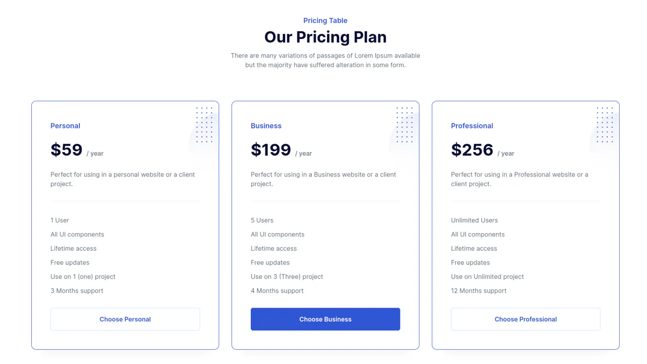 Tailwind Pricing Tables