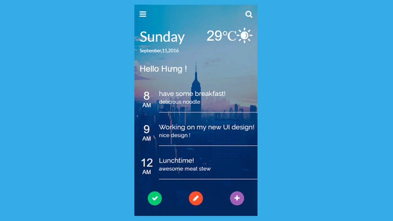 UI Design Morning Timeline