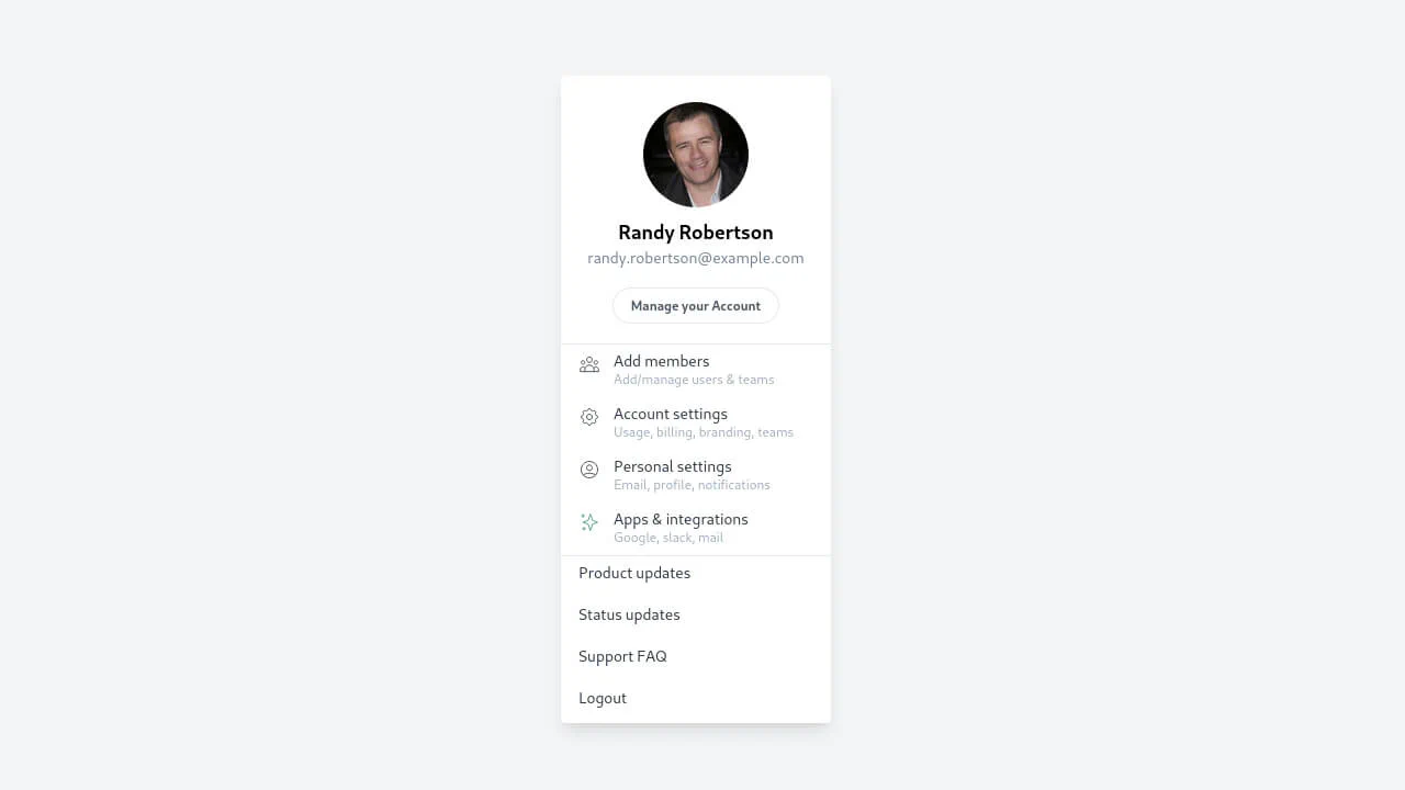 User Account Menu with Icons
