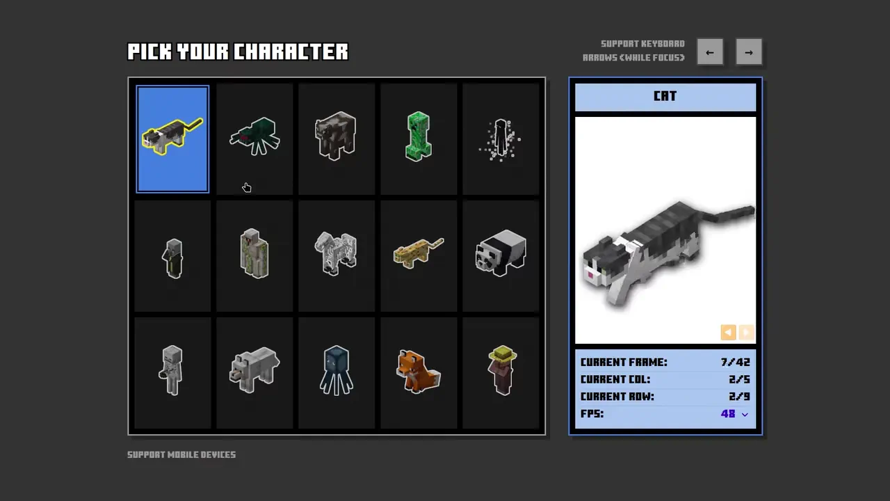 Character Choose with Preview Card Animation (CSS Sprites)